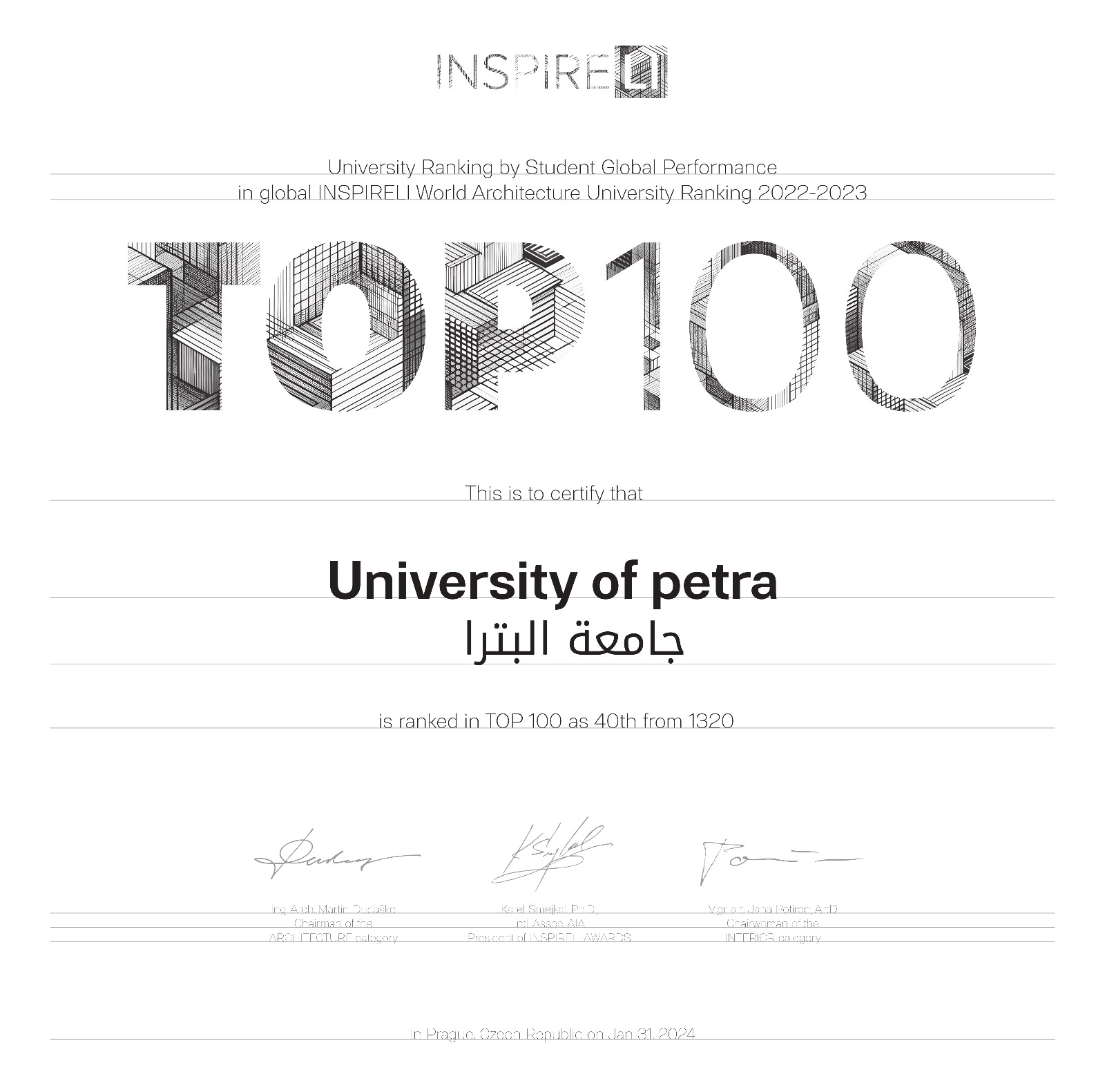 جامعة البترا تحتل مرتبة عالمية واسيوية متقدمة في تصنيف عالمي لهندسة العمارة