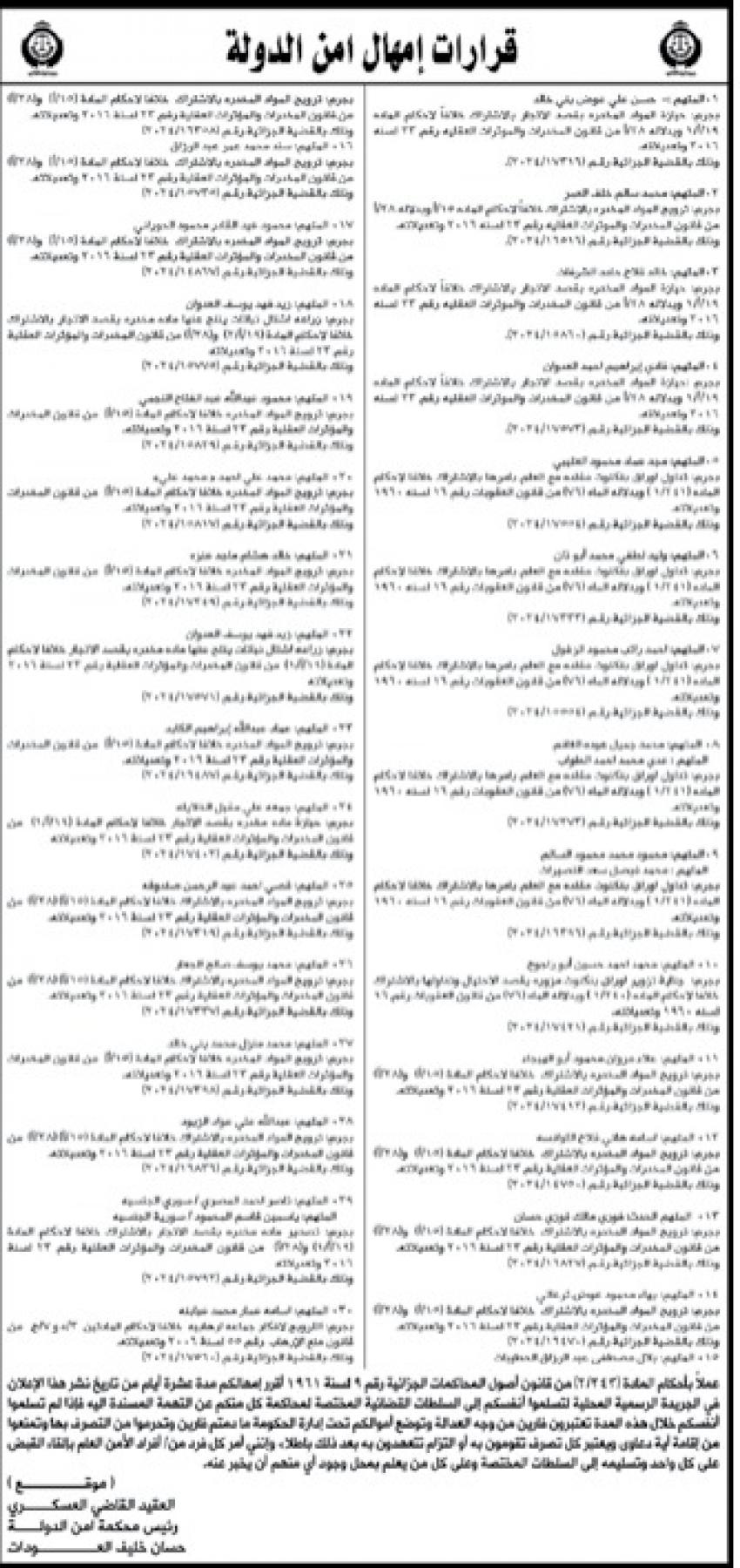 أمن الدولة تمهل متهمين 10 أيام لتسليم أنفسهم